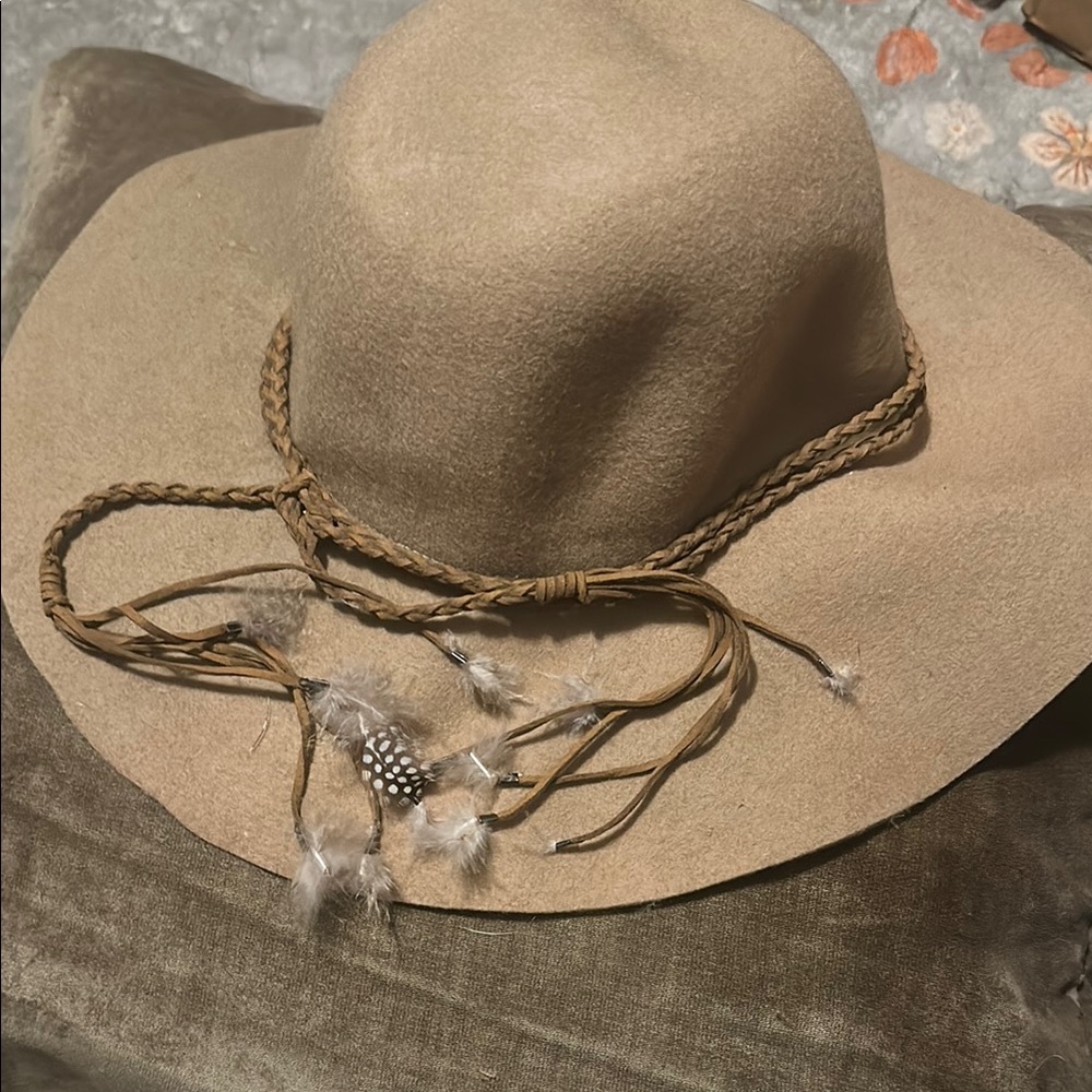 Aldo Tan Wide-Brimmed Hat with Braided Leather Cord